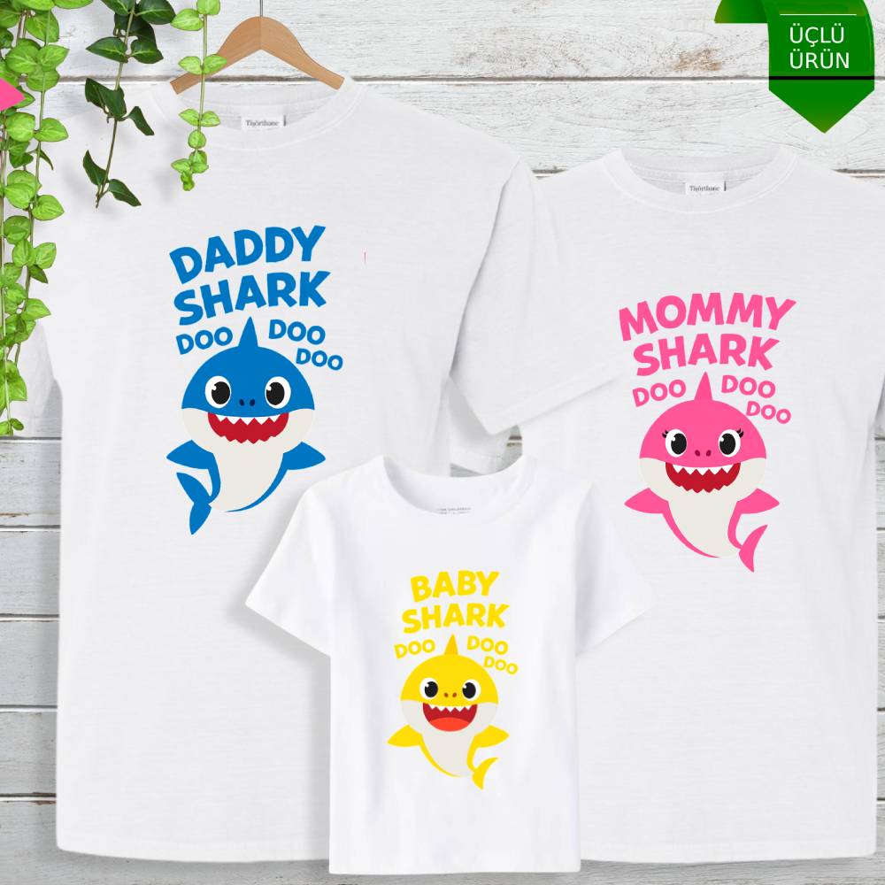 Anne Baba ve Bebek Köpekbalığı Tişört Kombini