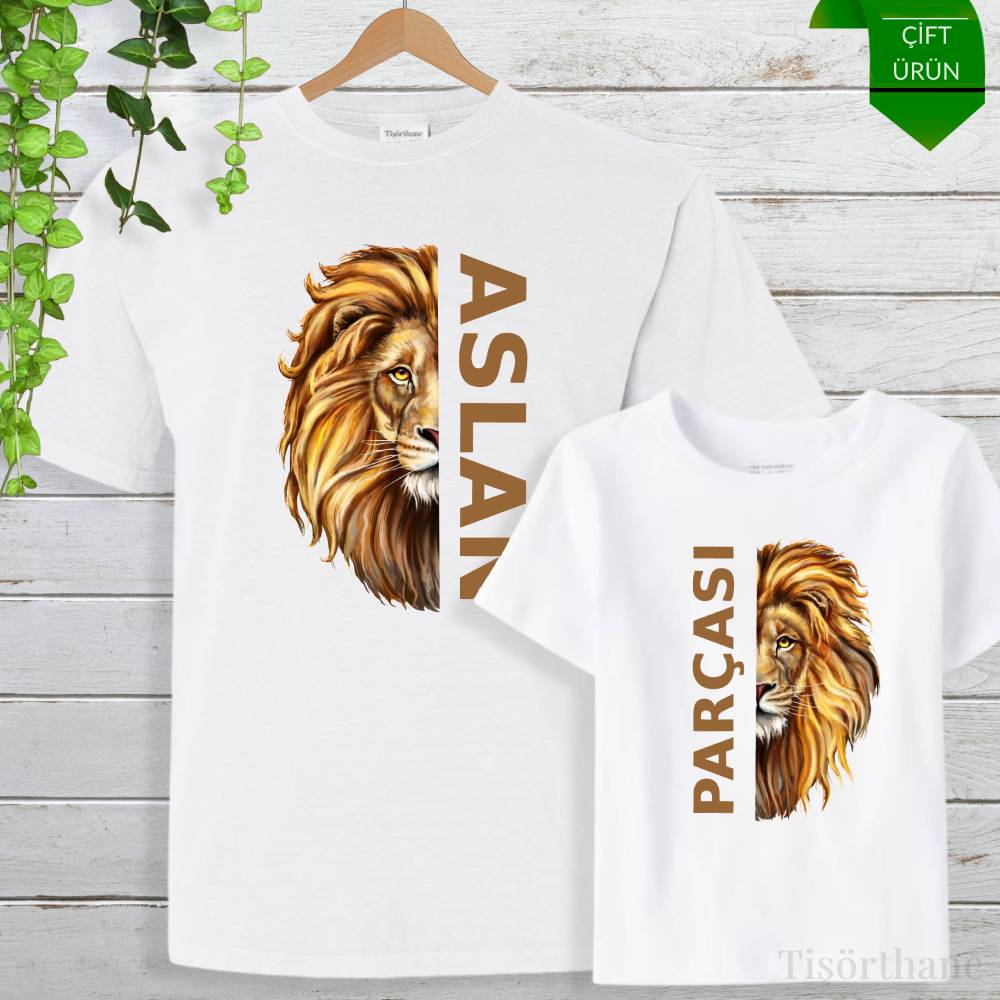 Aslan Parçası Tasarımlı Baba Oğul Tişört Kombini