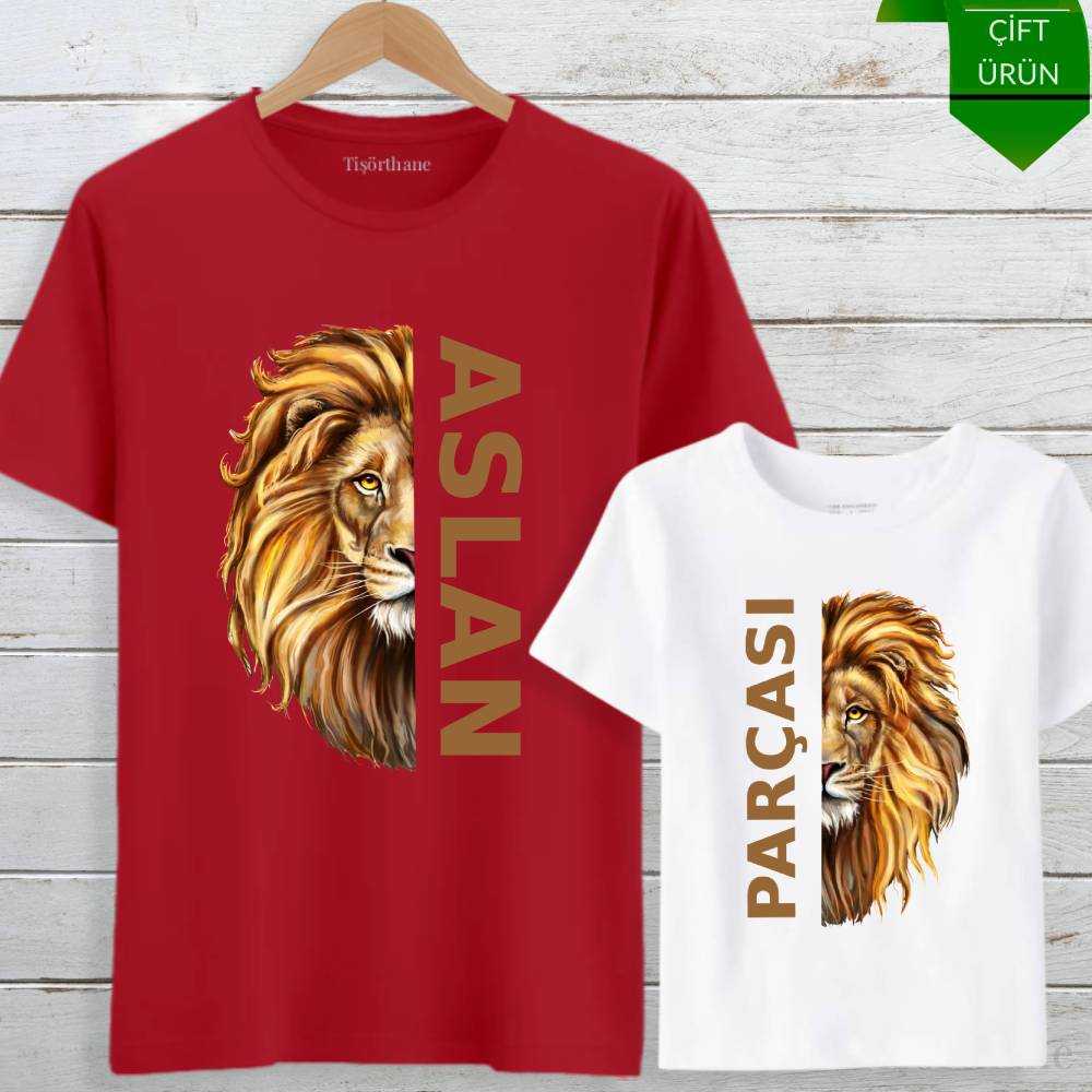 Aslan Parçası Tasarımlı Baba Oğul Tişört Kombini