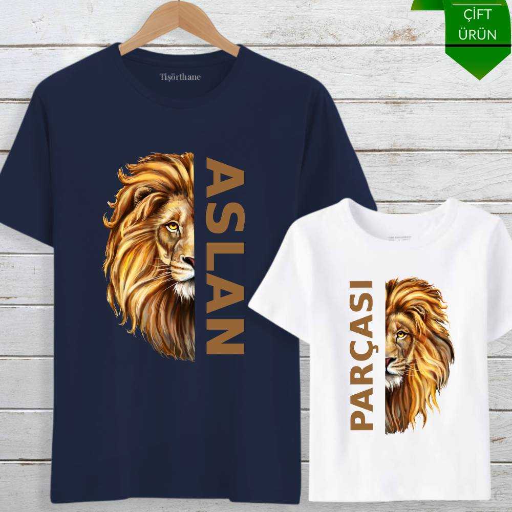 Aslan Parçası Tasarımlı Baba Oğul Tişört Kombini