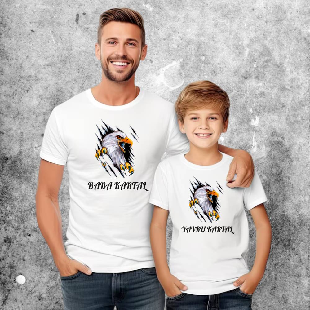 Baba Kartal Yavru Kartal Baskılı Baba Oğul Tişört Kombini