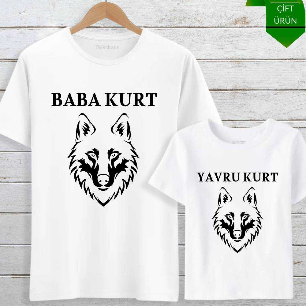 Baba Kurt & Yavru Kurt Tasarımlı Baba Oğul Tişört Kombini