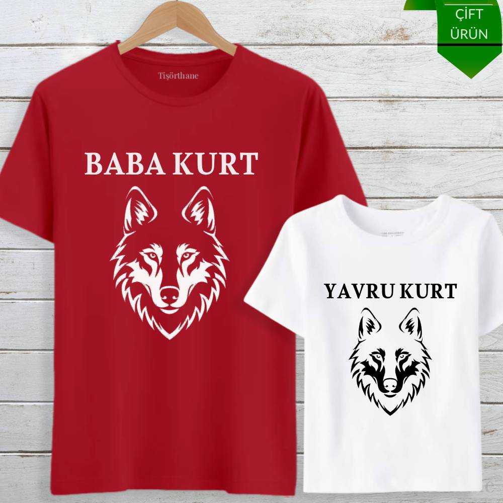 Baba Kurt & Yavru Kurt Tasarımlı Baba Oğul Tişört Kombini