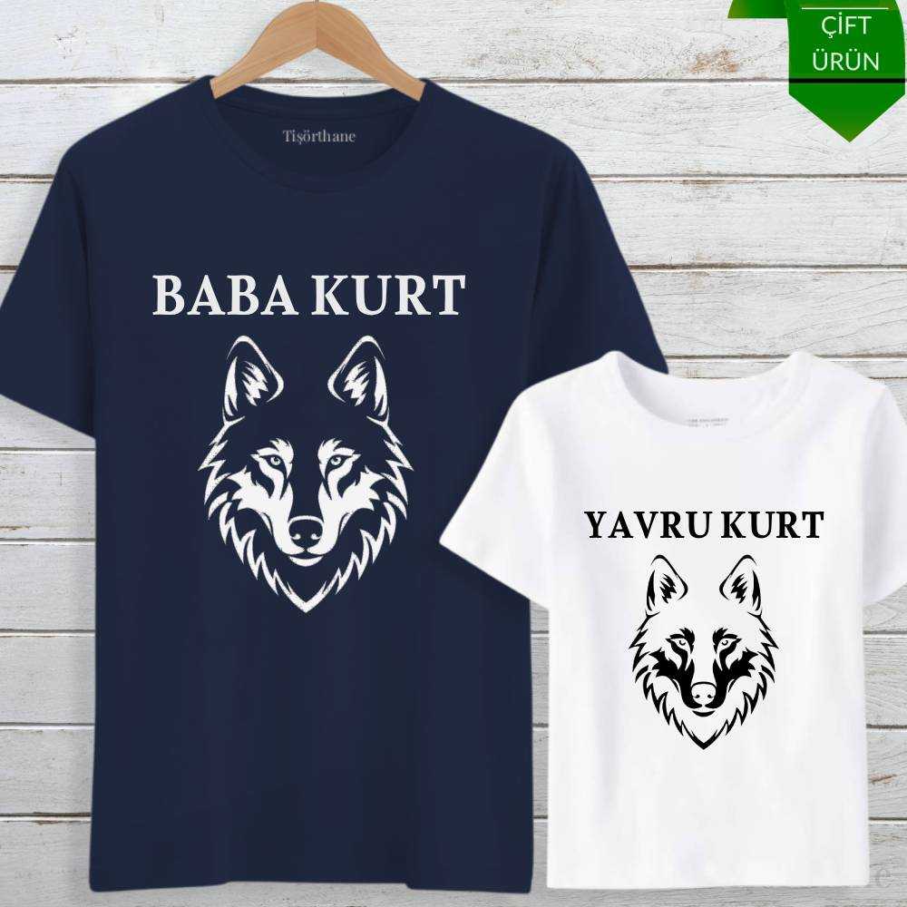 Baba Kurt & Yavru Kurt Tasarımlı Baba Oğul Tişört Kombini