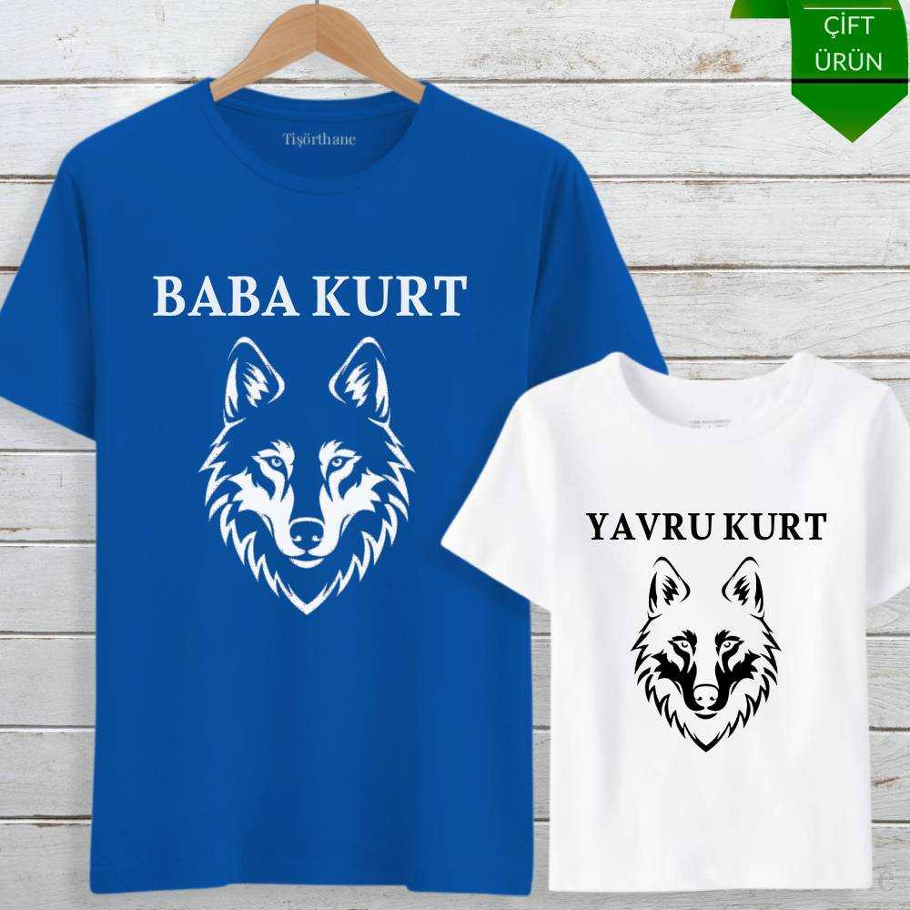 Baba Kurt & Yavru Kurt Tasarımlı Baba Oğul Tişört Kombini