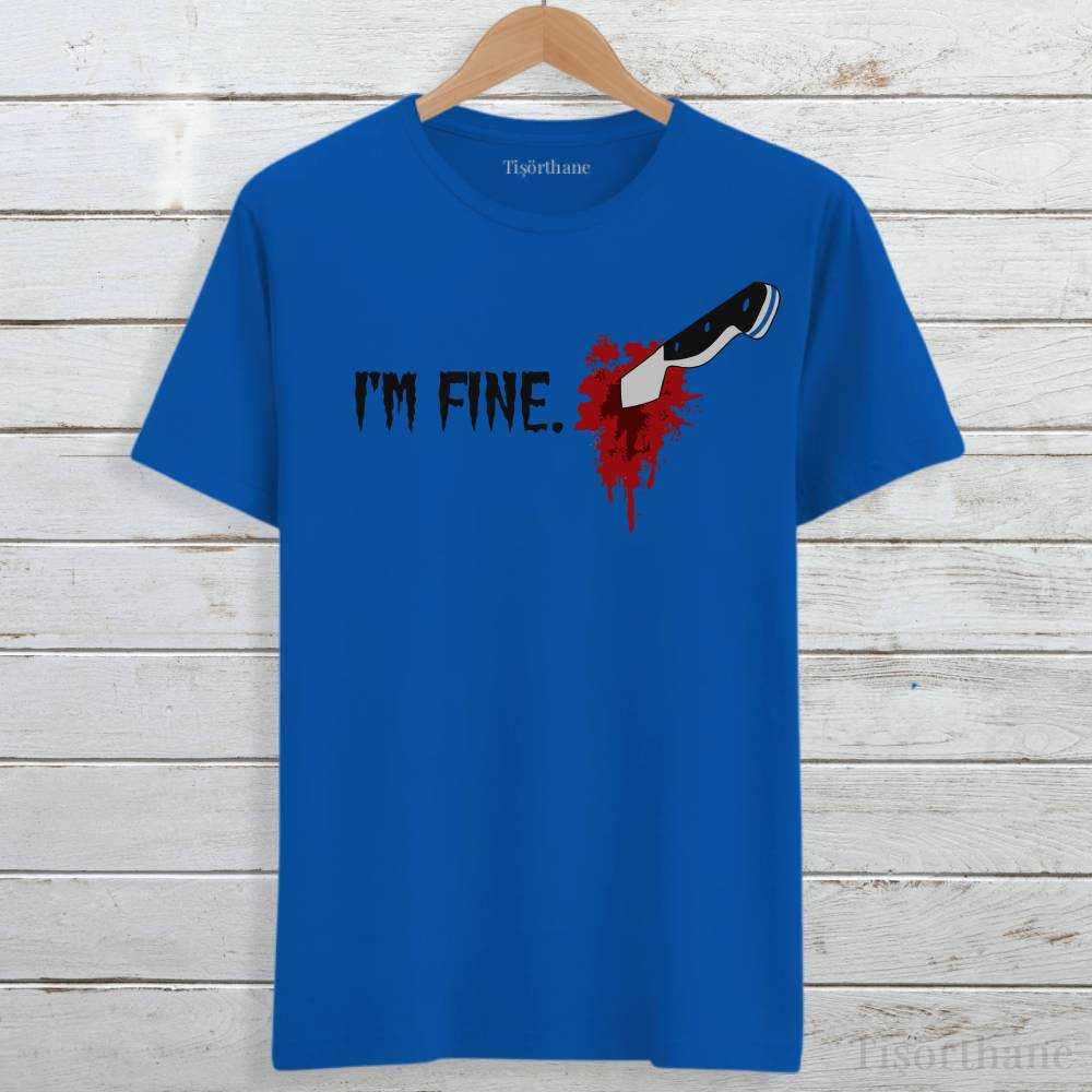 Ben İyiyim Yazılı Bıçaklanmış İnsan Tasarım Baskılı Tişört