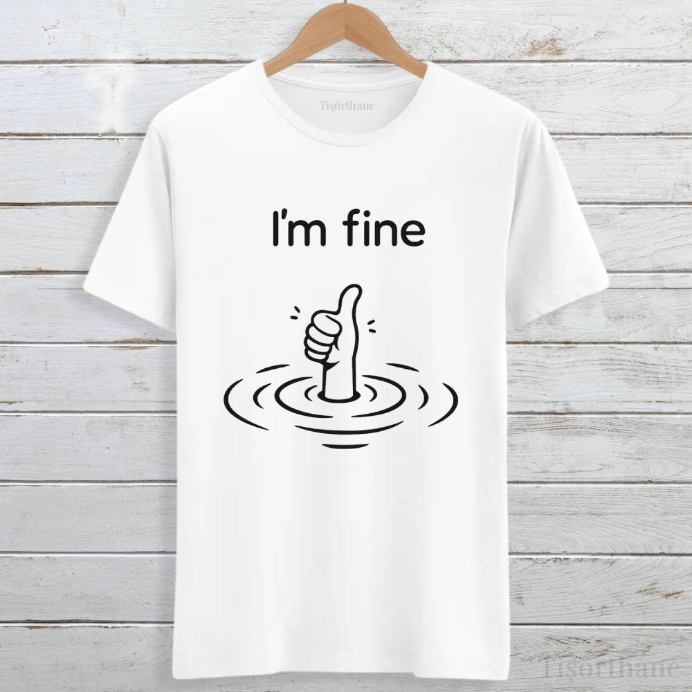 Ben İyiyim Yazılı Boğulan İnsan Tasarım Baskılı Tişört