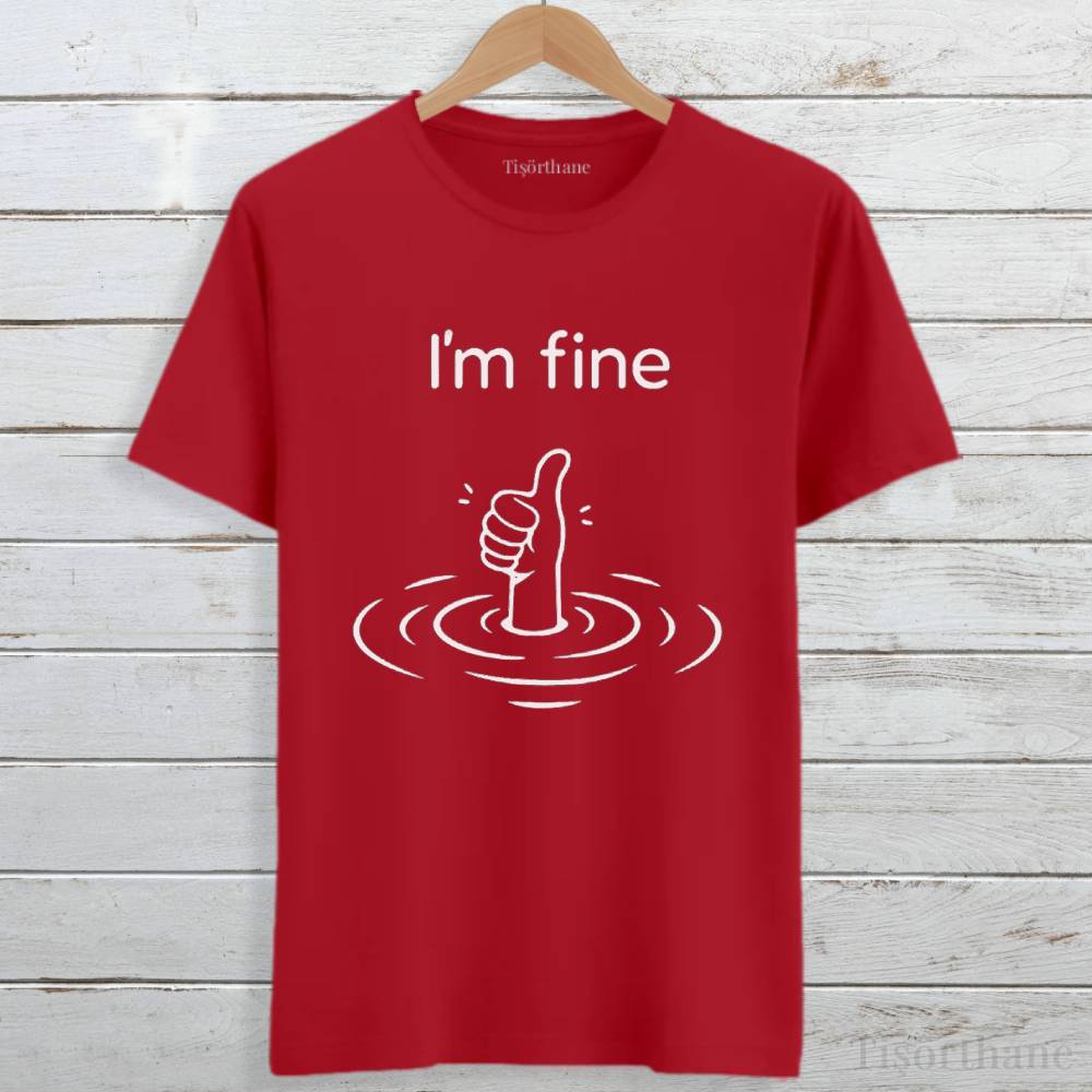 Ben İyiyim Yazılı Boğulan İnsan Tasarım Baskılı Tişört