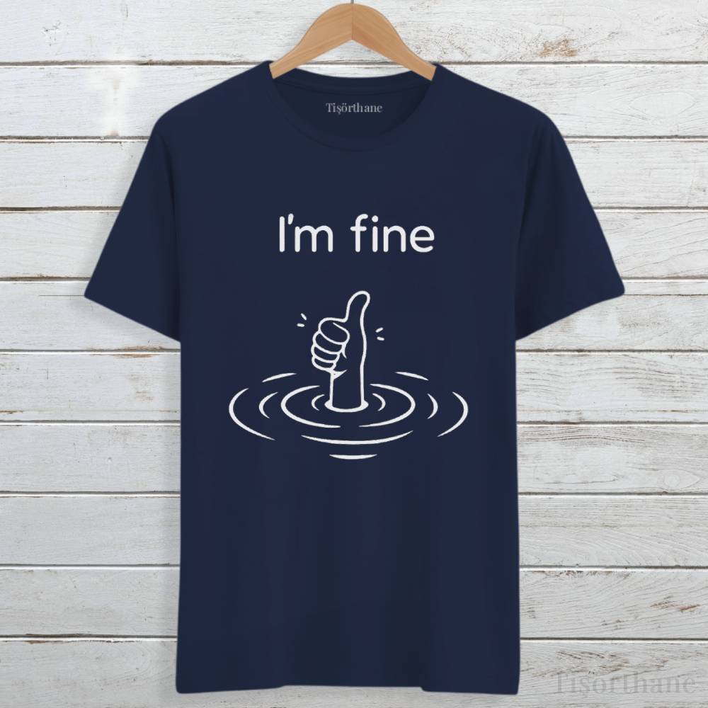 Ben İyiyim Yazılı Boğulan İnsan Tasarım Baskılı Tişört