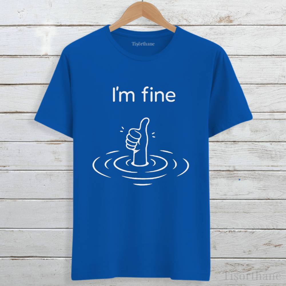 Ben İyiyim Yazılı Boğulan İnsan Tasarım Baskılı Tişört