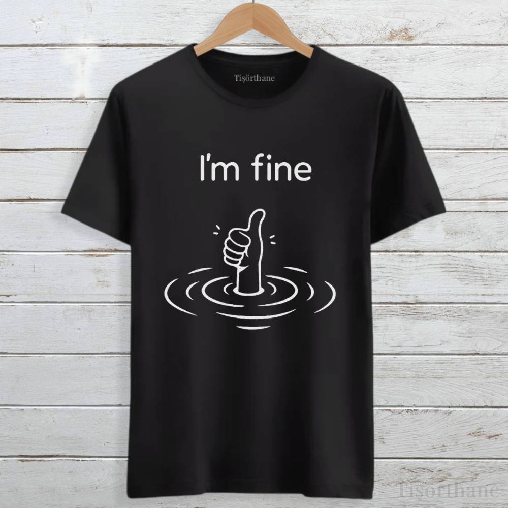 Ben İyiyim Yazılı Boğulan İnsan Tasarım Baskılı Tişört