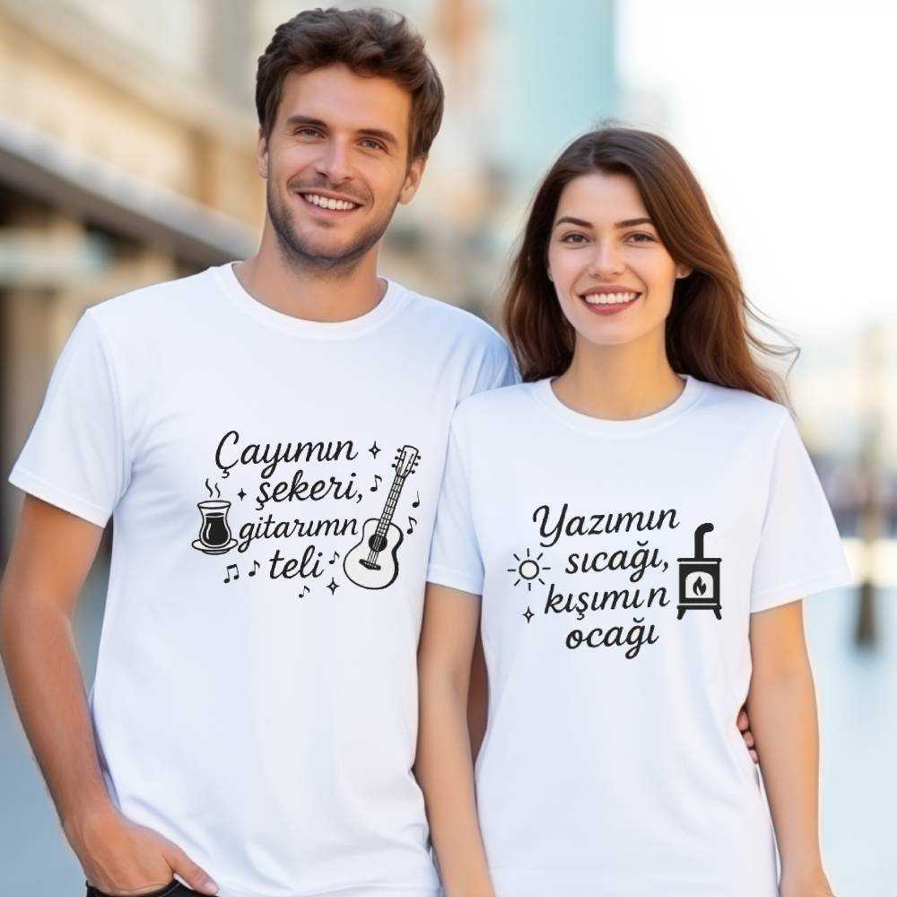 Çayımın Şekeri, Yazımın Sıcağı Tasarımlı Sevgili Tişört Kombini