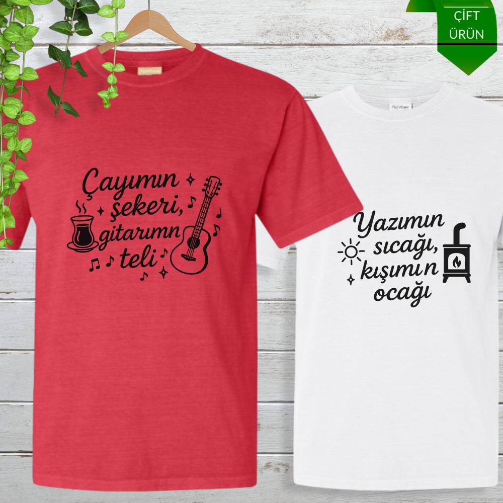 Çayımın Şekeri, Yazımın Sıcağı Tasarımlı Sevgili Tişört Kombini