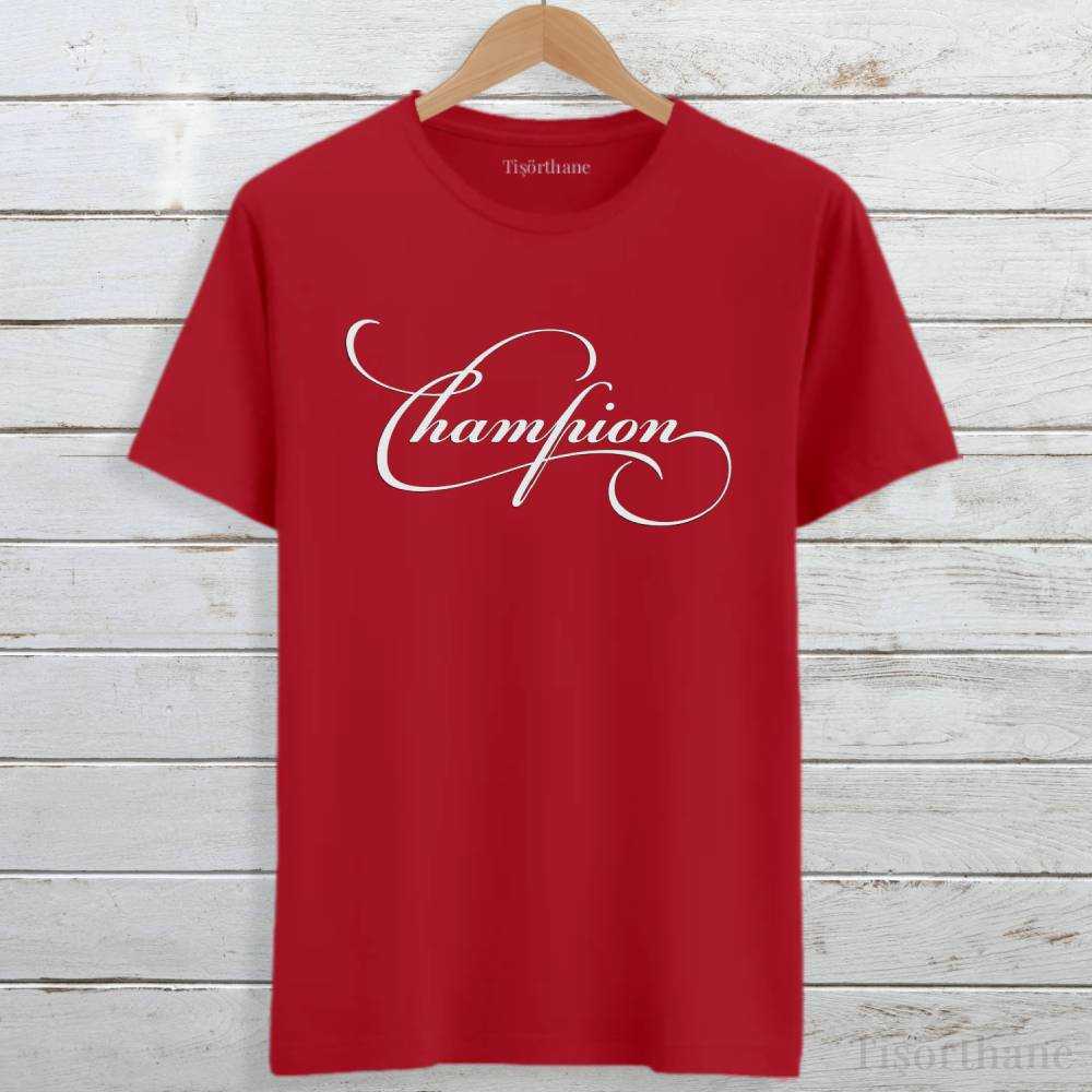 Champion Yazılı Minimalist Tasarım Baskılı Tişört