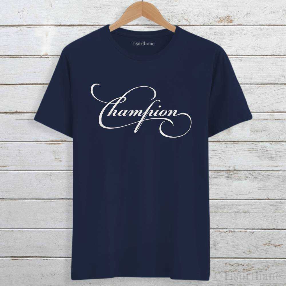 Champion Yazılı Minimalist Tasarım Baskılı Tişört