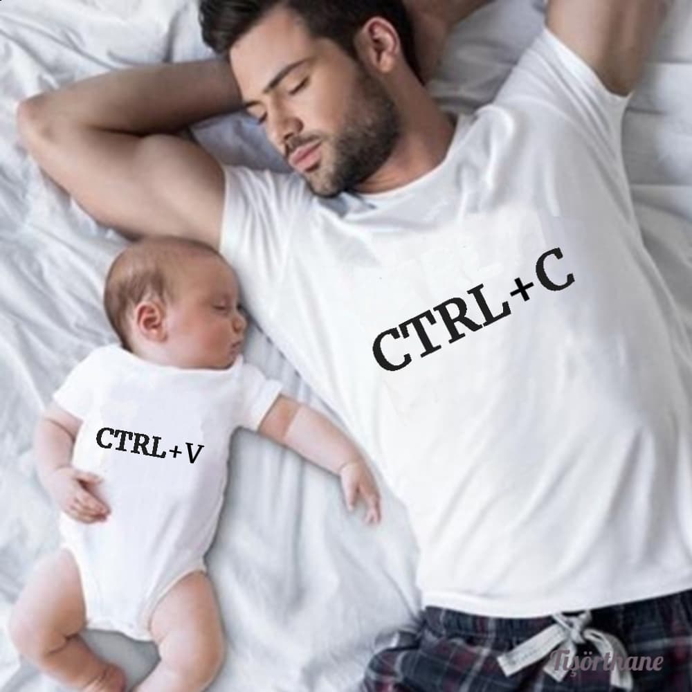 Ctrl C Ctrl V Baskılı Anne, Baba, Bebek Tişört Zıbın Kombini