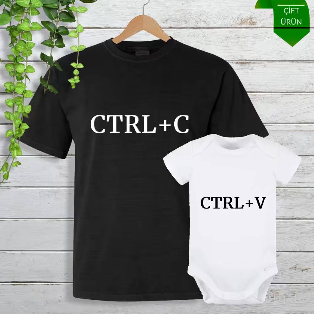 Ctrl C Ctrl V Baskılı Anne, Baba, Bebek Tişört Zıbın Kombini