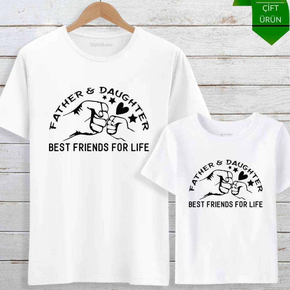 En İyi Arkadaşlar Tasarımlı Baba Kız Tişört Kombini