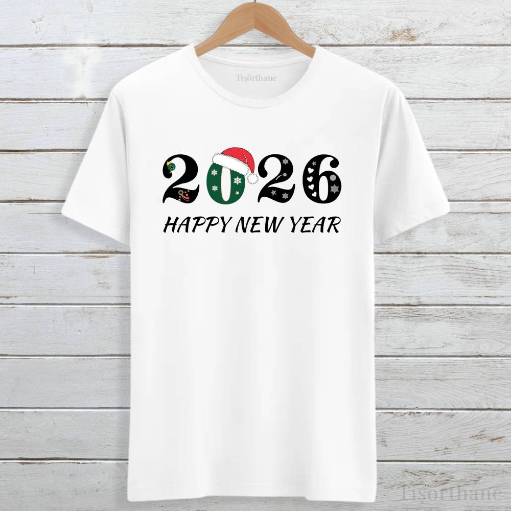 Happy New Year 2026 Tasarımlı Yılbaşı Tişörtü