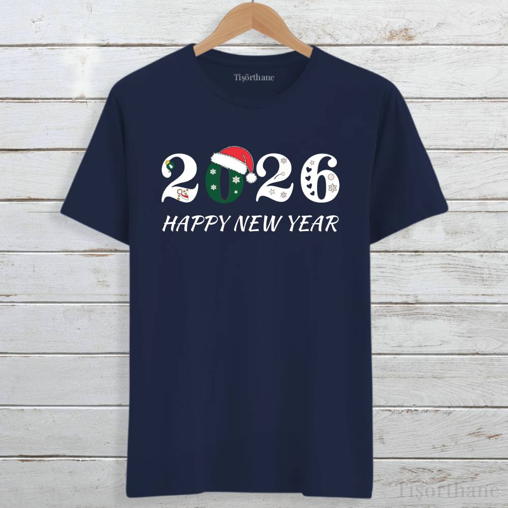 Happy New Year 2026 Tasarımlı Yılbaşı Tişörtü