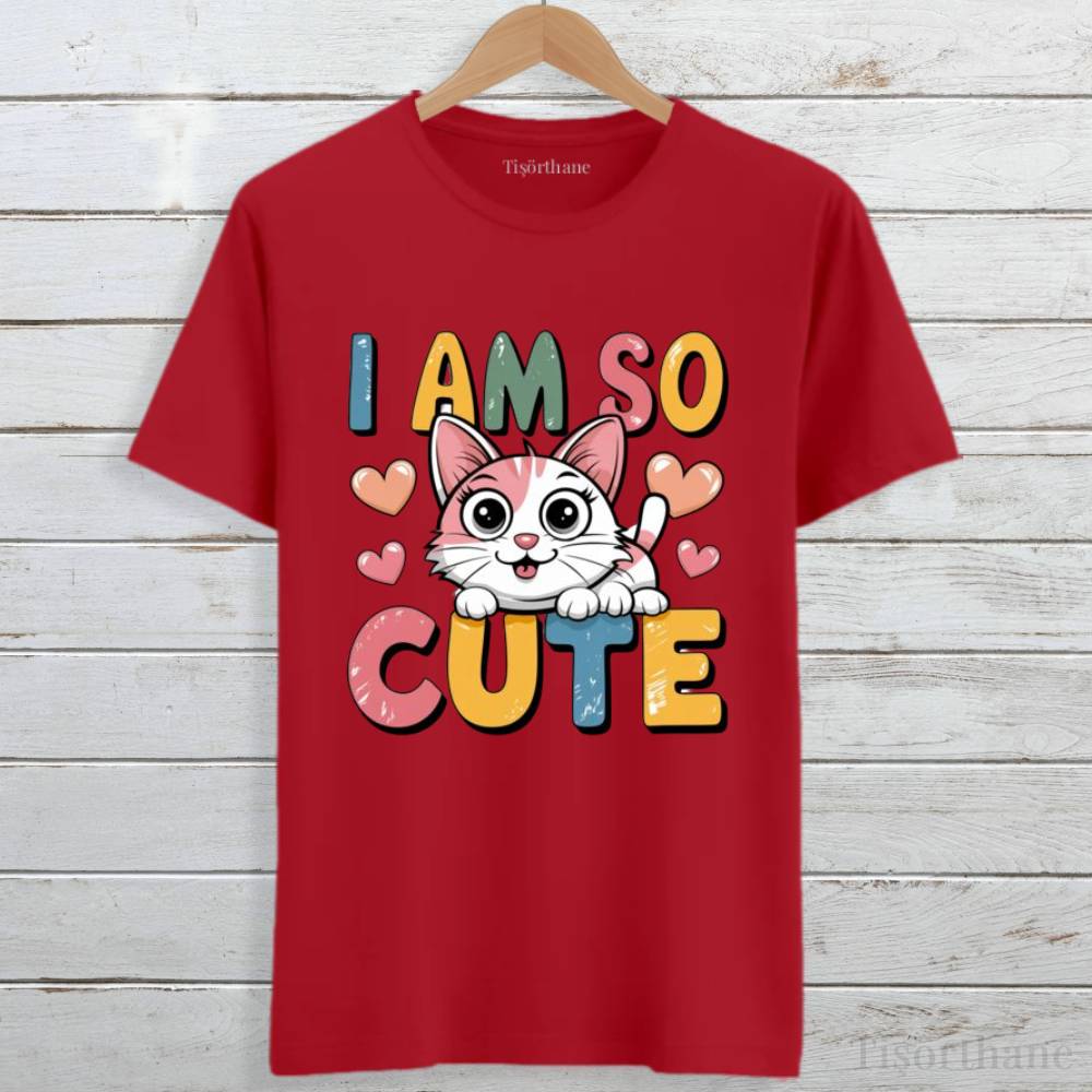 I Am So Cute Tasarımlı Sevimli Kedi Baskılı Tişört