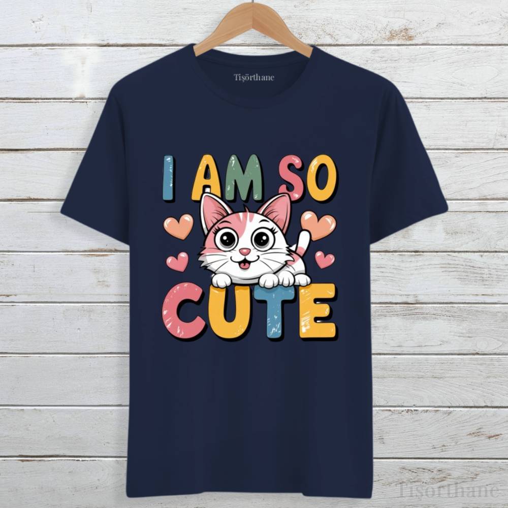 I Am So Cute Tasarımlı Sevimli Kedi Baskılı Tişört