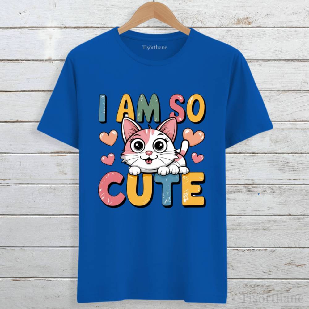 I Am So Cute Tasarımlı Sevimli Kedi Baskılı Tişört