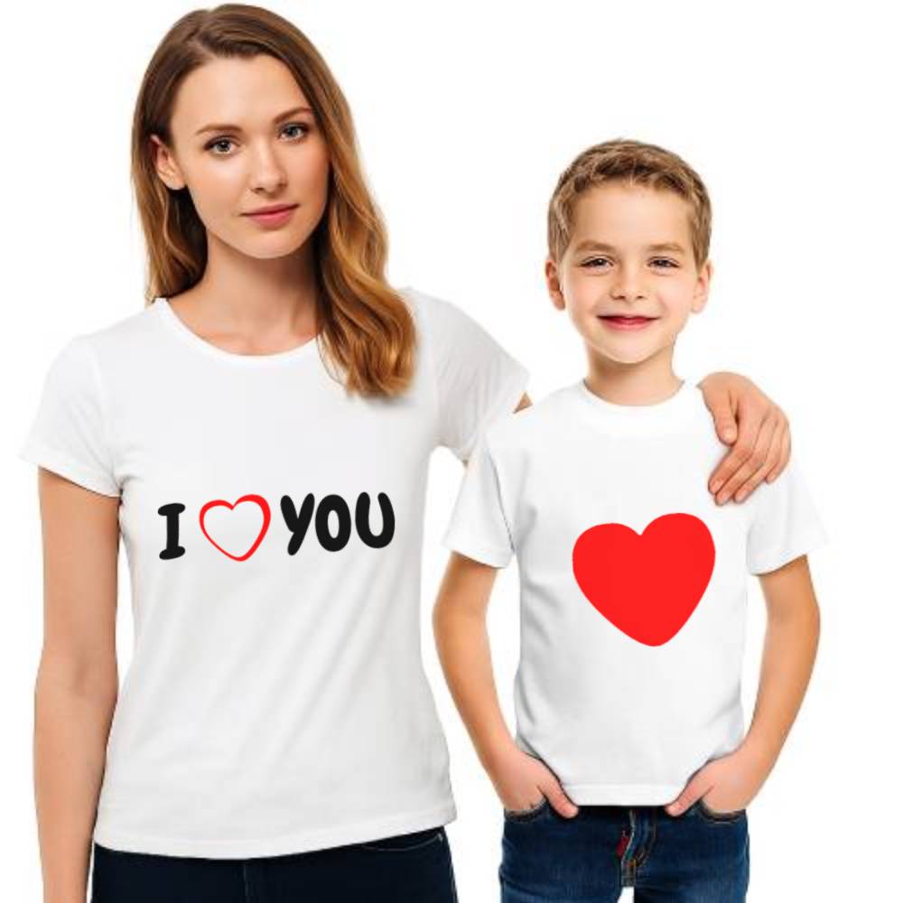 I Love You Tasarımlı Anne Oğul Tişört Kombini