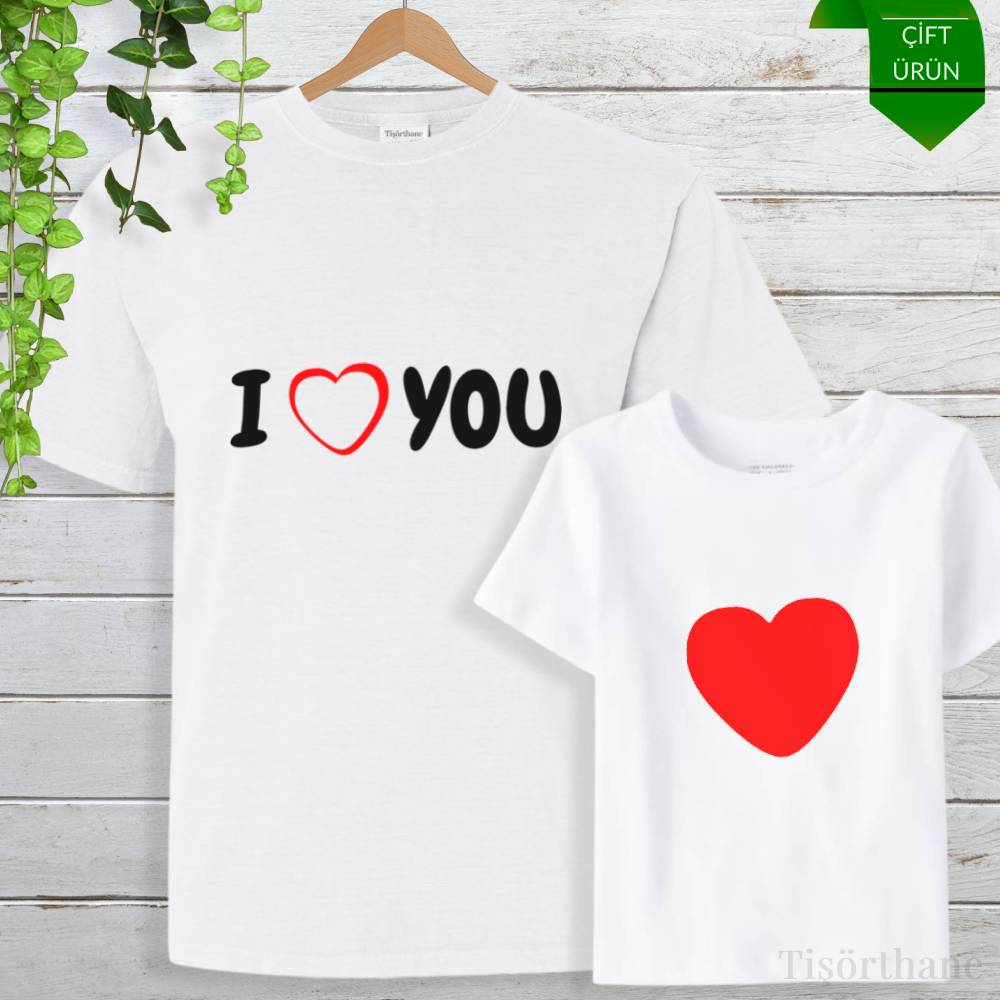 I Love You Tasarımlı Anne Oğul Tişört Kombini