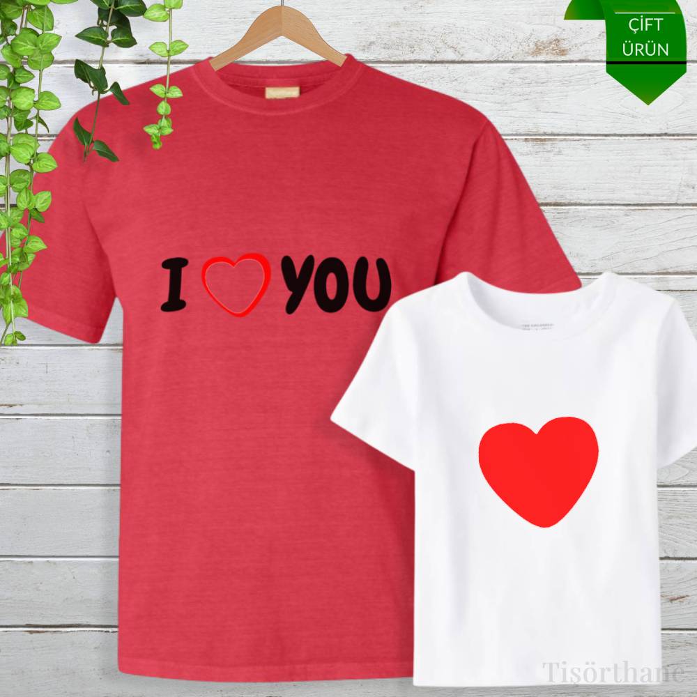 I Love You Tasarımlı Anne Oğul Tişört Kombini