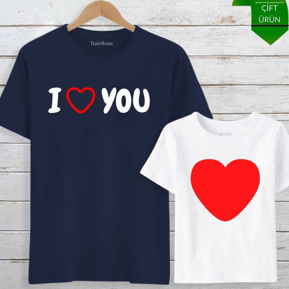 I Love You Tasarımlı Anne Oğul Tişört Kombini