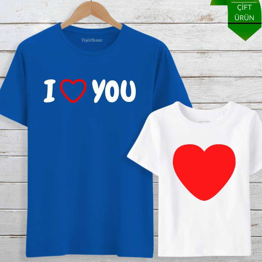 I Love You Tasarımlı Anne Oğul Tişört Kombini