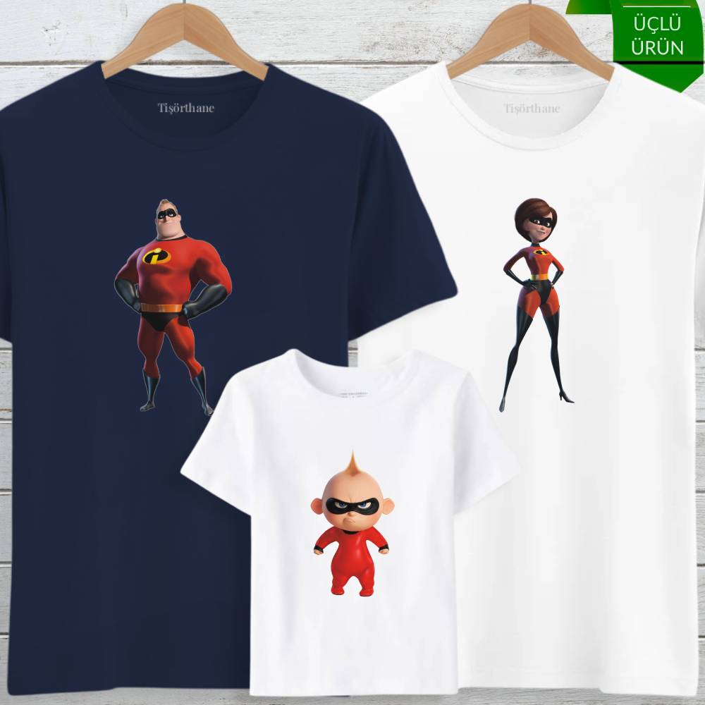 İnanılmaz Aile Tasarımlı Üçlü Aile Tişört Kombini