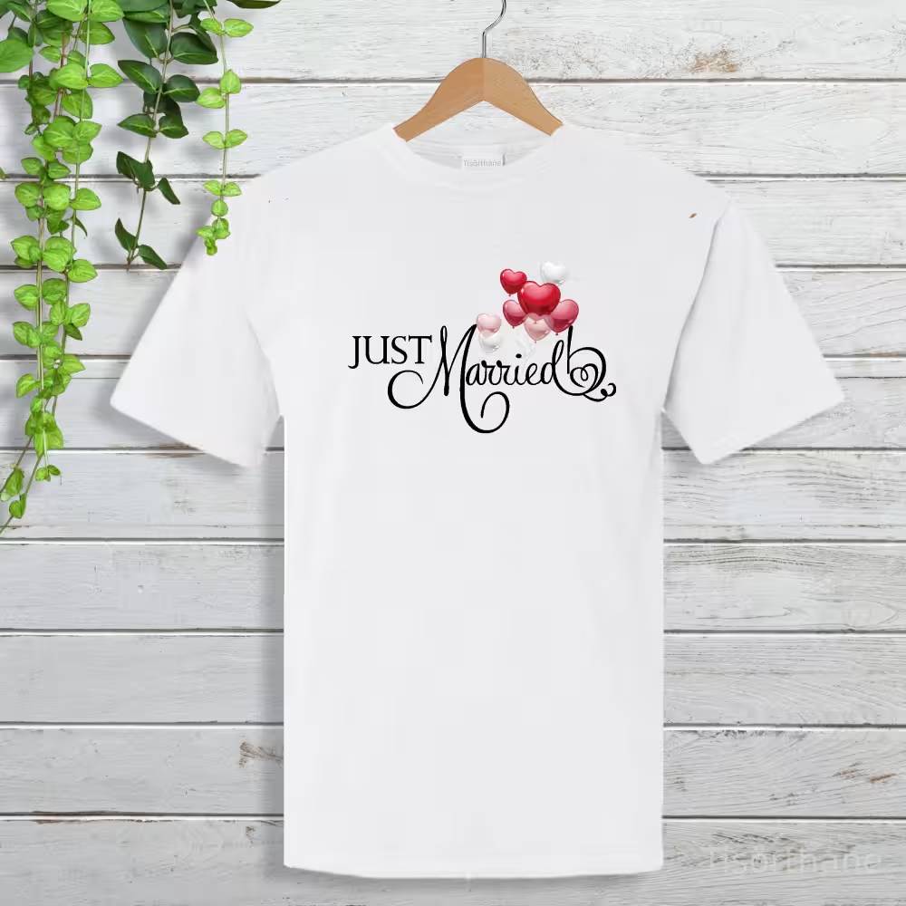 Just Married (Yeni Evli) Baskılı Mutlu Aile Tişörtü