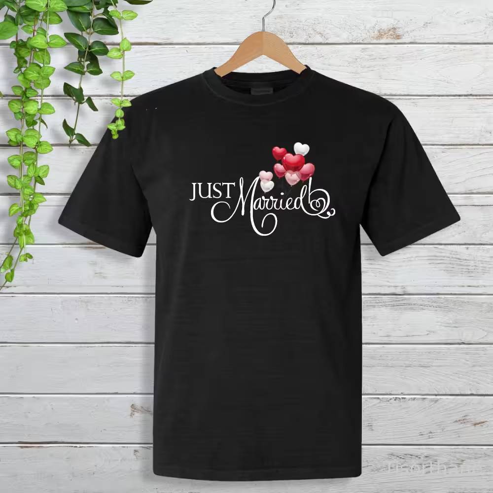 Just Married (Yeni Evli) Baskılı Mutlu Aile Tişörtü