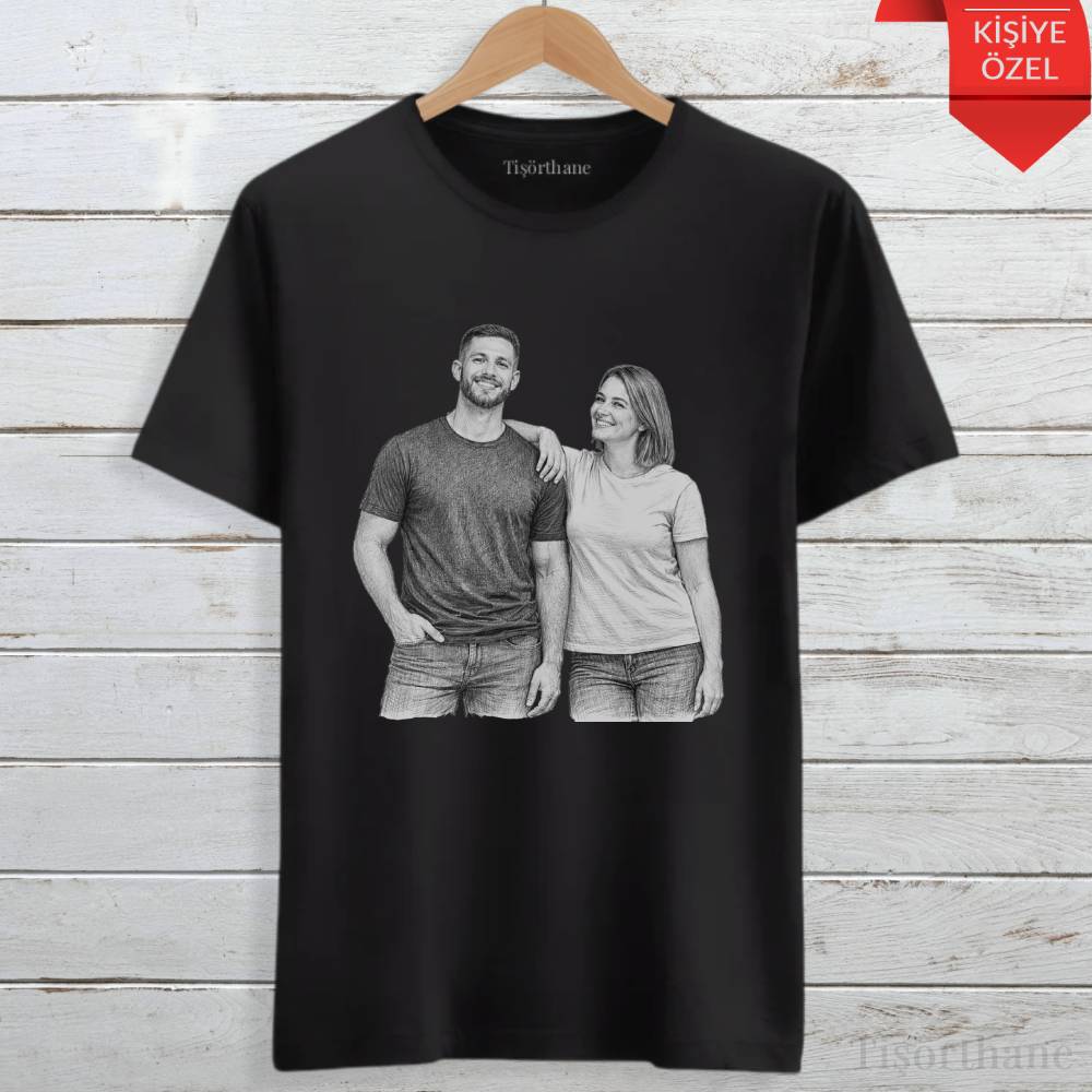 Karakalem Portre Baskılı Kişiye Özel Tişört