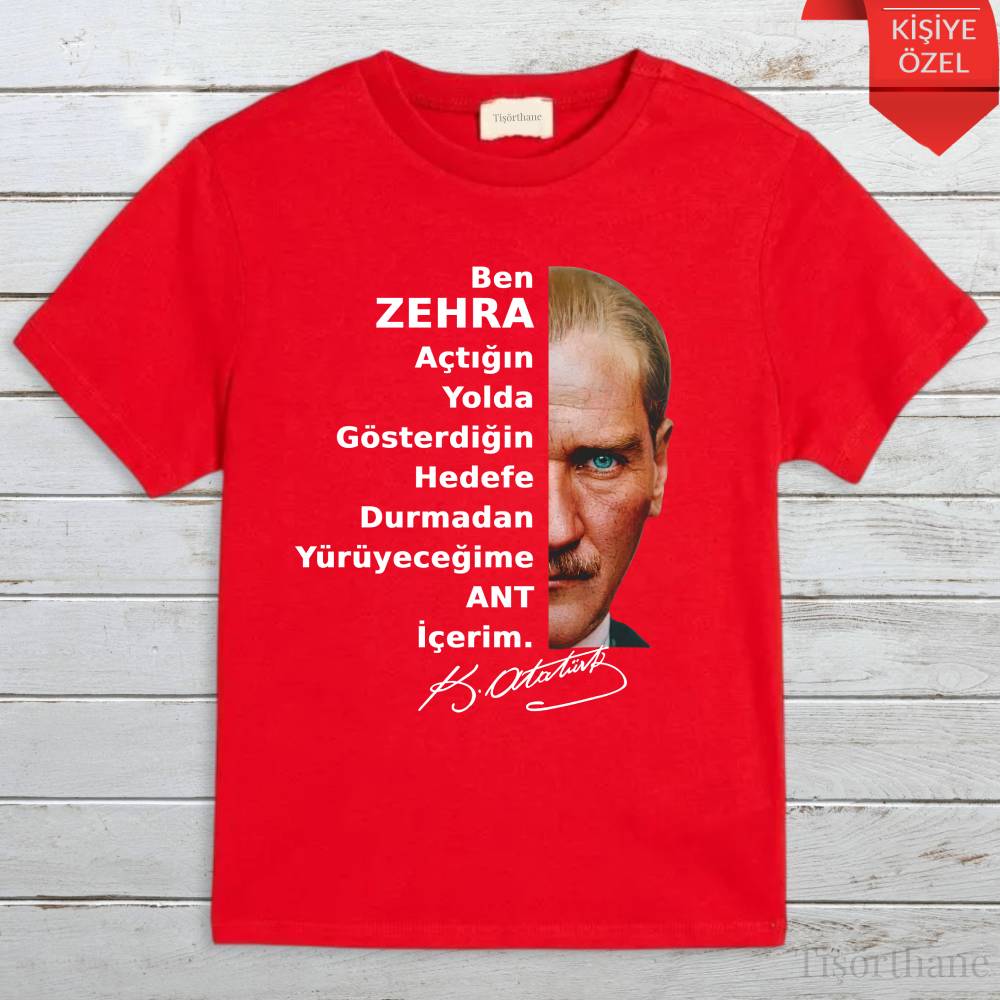 Kişiye Özel İsimli Andımız Baskılı Çocuk Tişörtü
