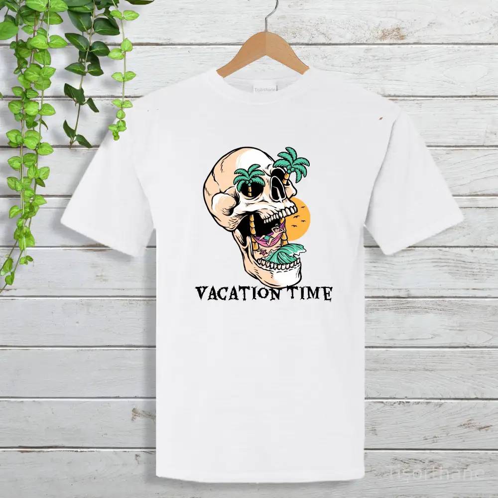 Kuru Kafa Baskılı Vacation Time (Tatil Zamanı) Yazılı Tişört