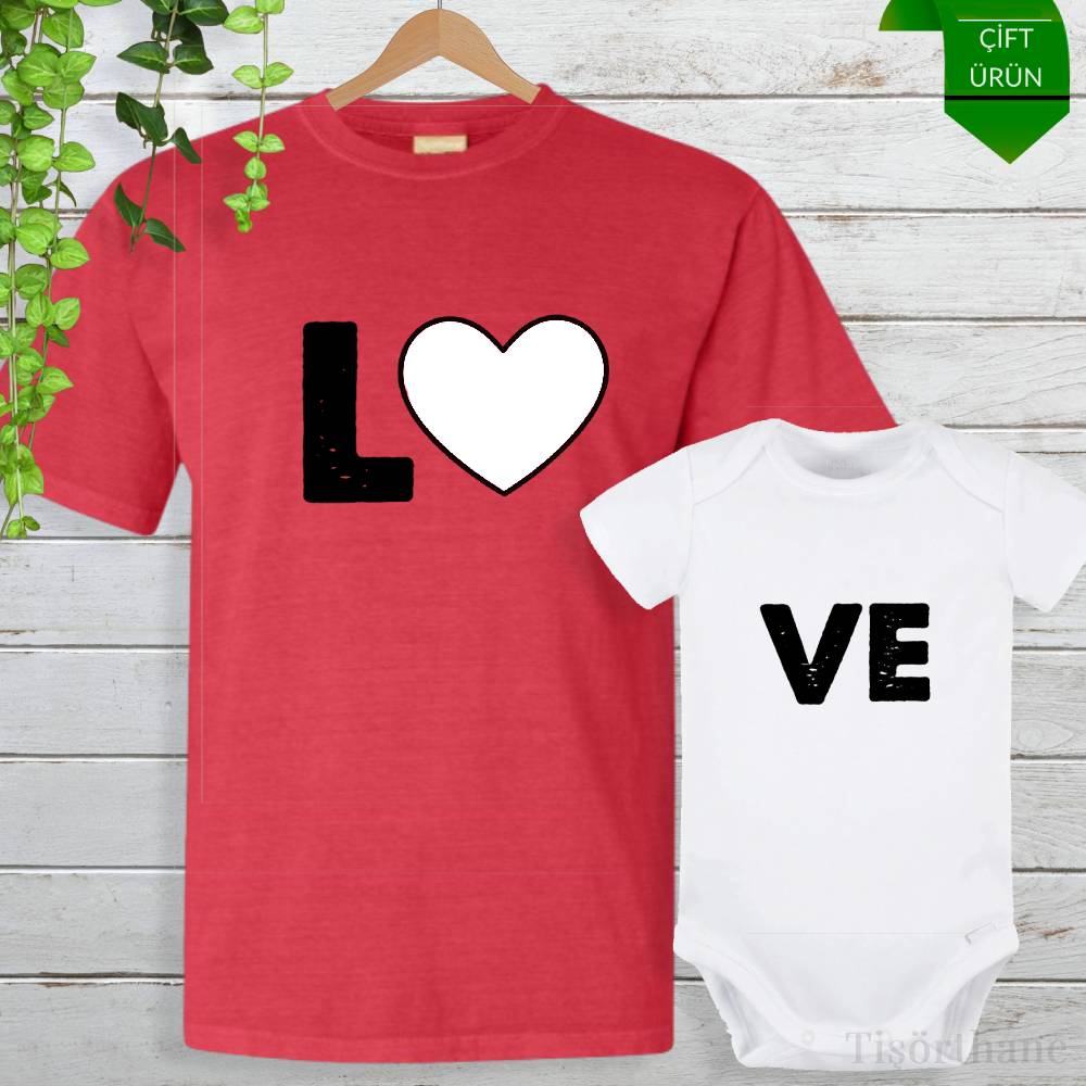Love Tasarımlı Anne Bebek Tişört & Zıbın Kombini