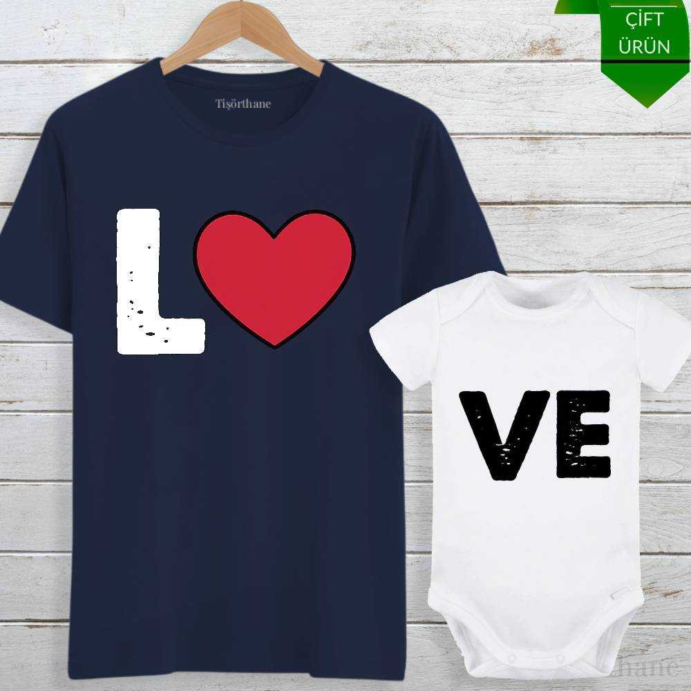 Love Tasarımlı Anne Bebek Tişört & Zıbın Kombini