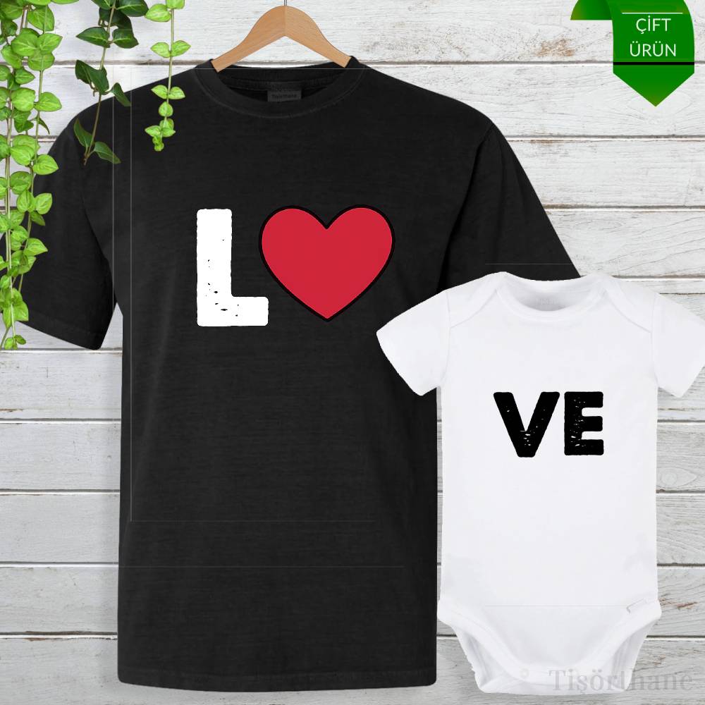 Love Tasarımlı Anne Bebek Tişört & Zıbın Kombini