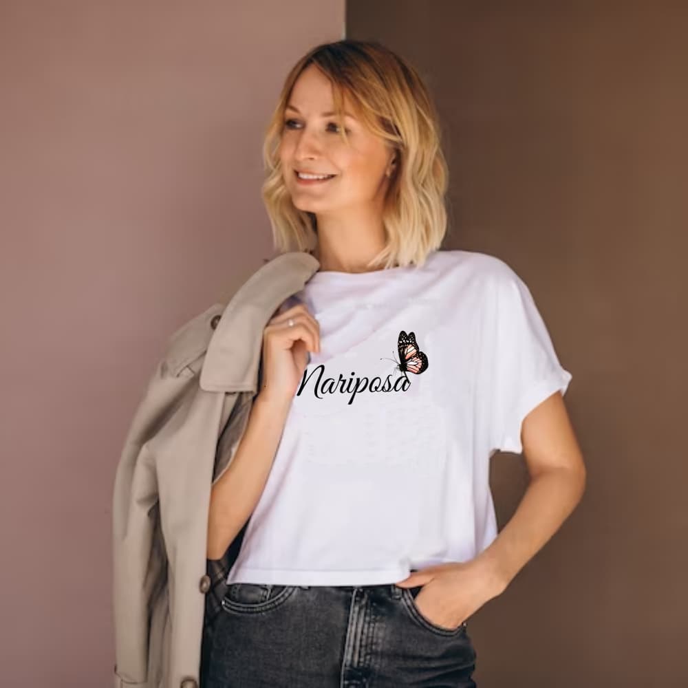 Mariposa (Kelebek) Yazılı Minimal Kelebek Baskılı Tişört