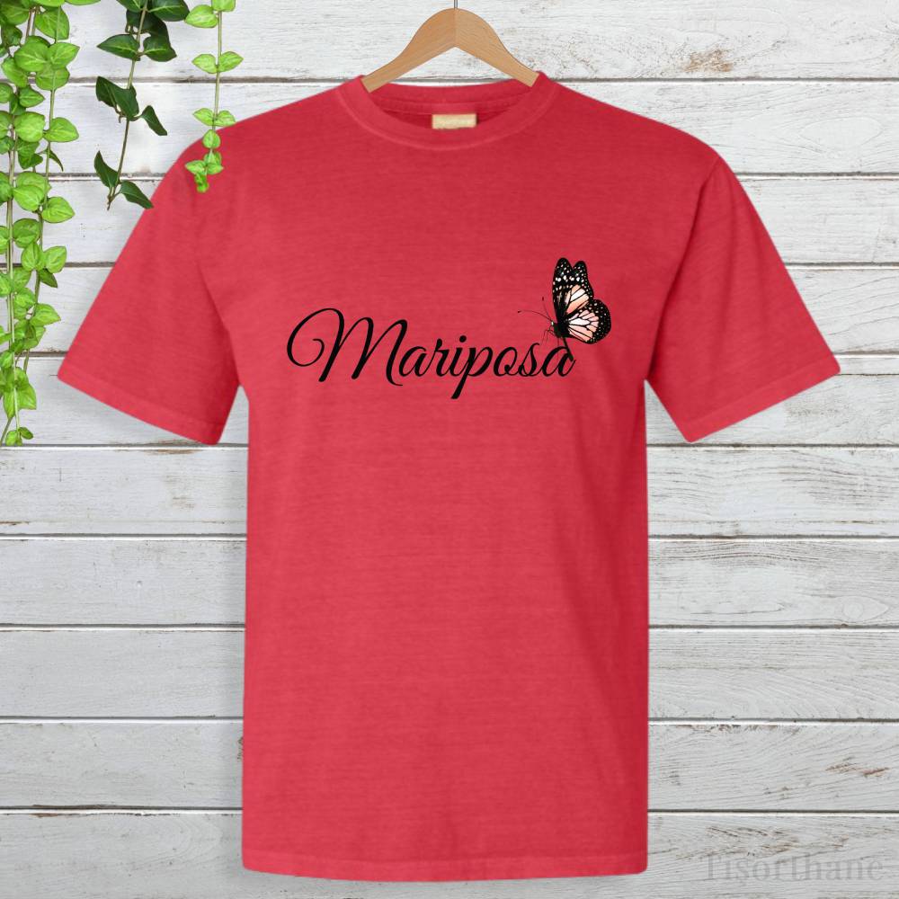 Mariposa (Kelebek) Yazılı Minimal Kelebek Baskılı Tişört