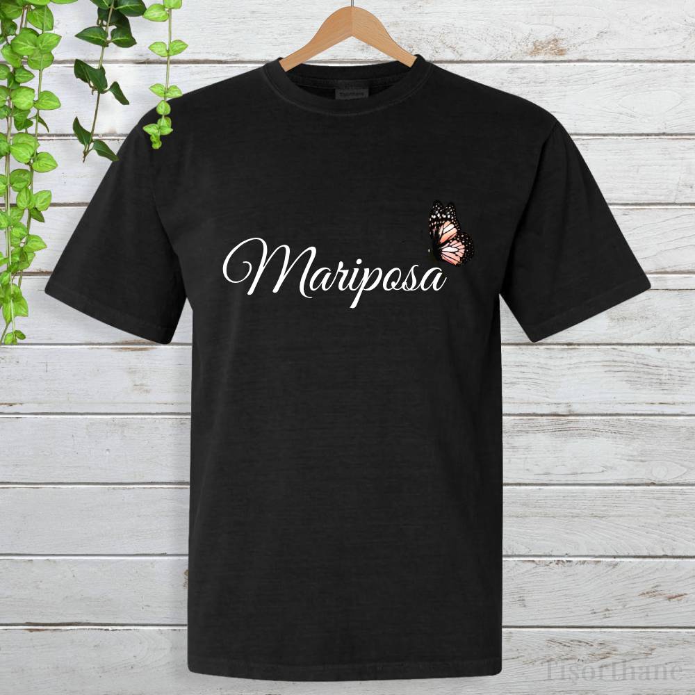 Mariposa (Kelebek) Yazılı Minimal Kelebek Baskılı Tişört