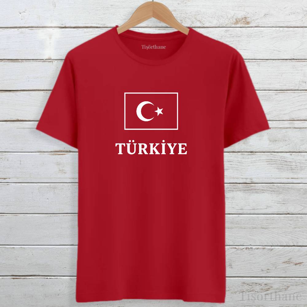 Minimal Türkiye Bayrak Baskılı Unisex Tişört