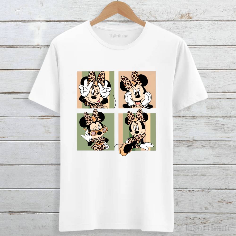 Minnie Mouse Leopar Desenli Popüler Tişört