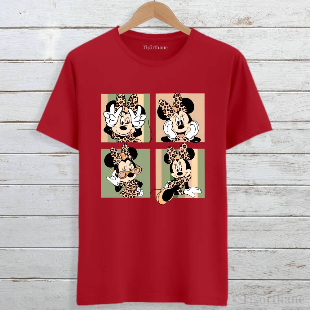 Minnie Mouse Leopar Desenli Popüler Tişört