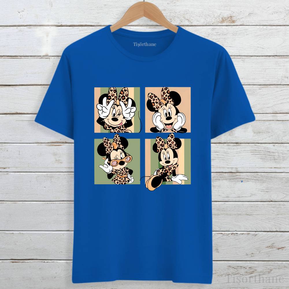 Minnie Mouse Leopar Desenli Popüler Tişört