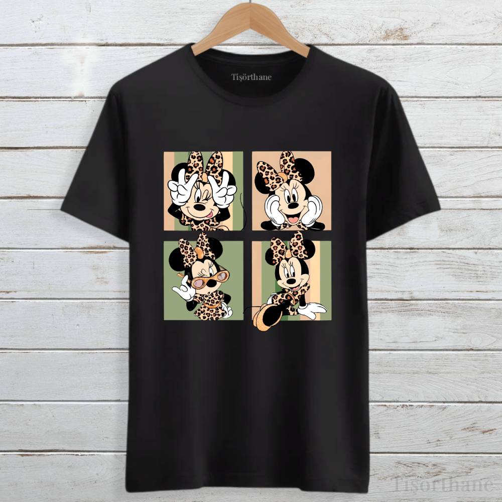 Minnie Mouse Leopar Desenli Popüler Tişört