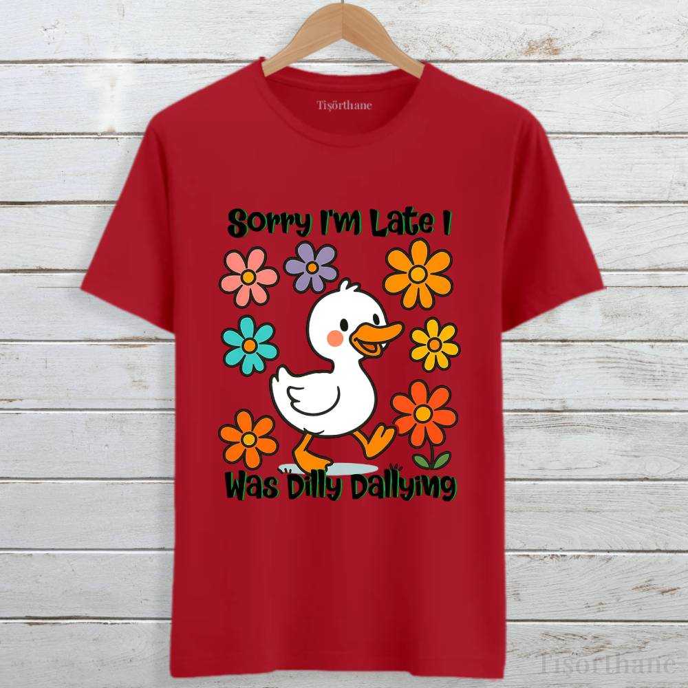 Neşeli Ördek Üzgünüm Geç Kaldım Tasarımlı Tişört